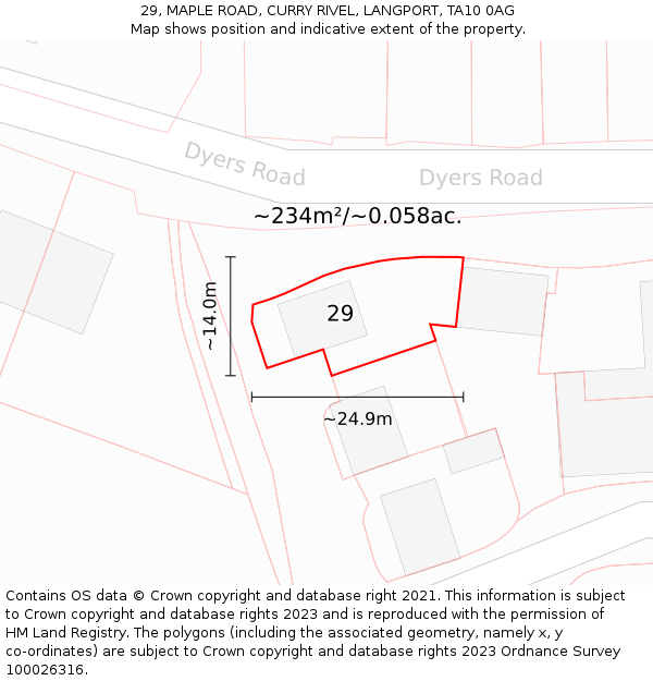 29, MAPLE ROAD, CURRY RIVEL, LANGPORT, TA10 0AG: Plot and title map