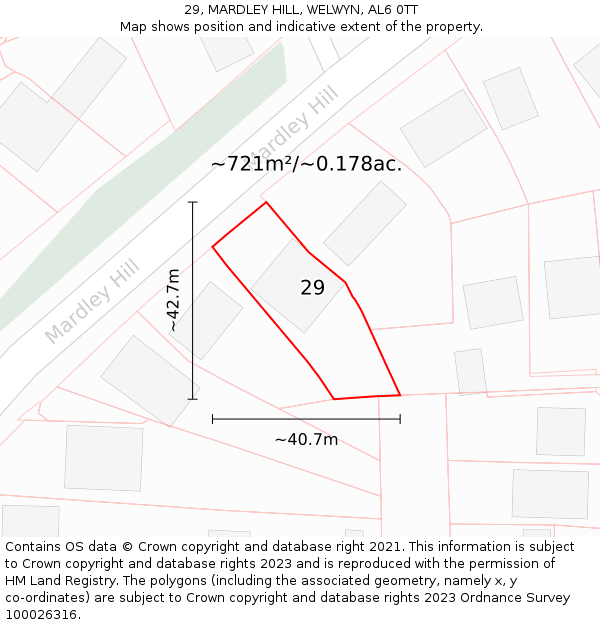 29, MARDLEY HILL, WELWYN, AL6 0TT: Plot and title map