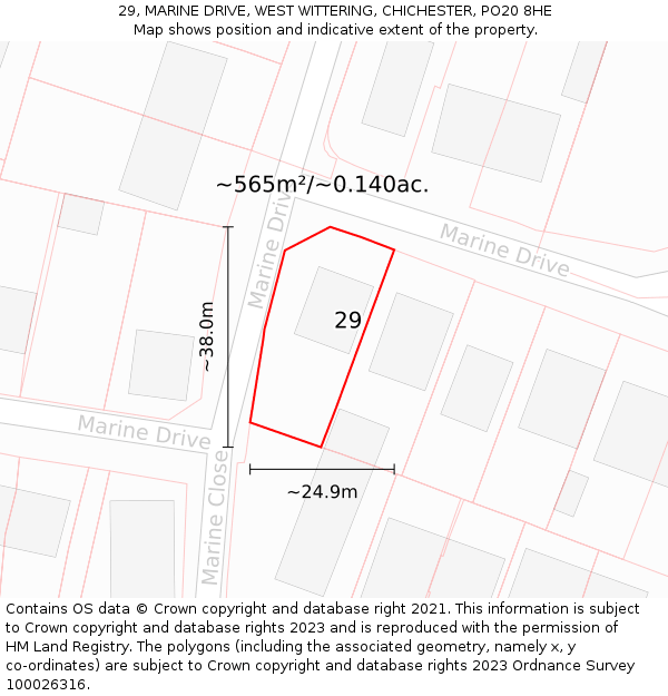 29, MARINE DRIVE, WEST WITTERING, CHICHESTER, PO20 8HE: Plot and title map