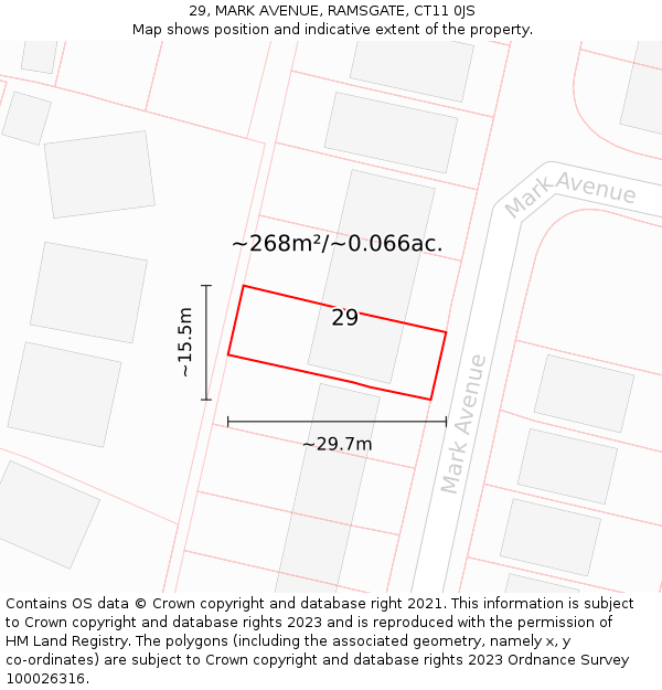 29, MARK AVENUE, RAMSGATE, CT11 0JS: Plot and title map