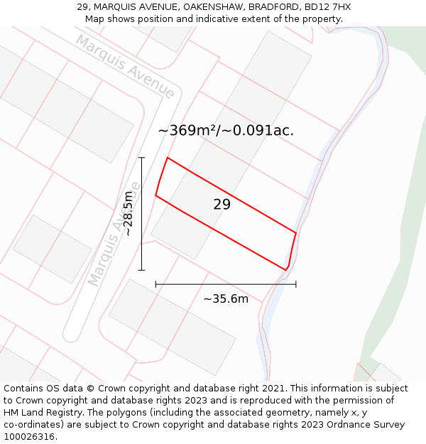 29, MARQUIS AVENUE, OAKENSHAW, BRADFORD, BD12 7HX: Plot and title map