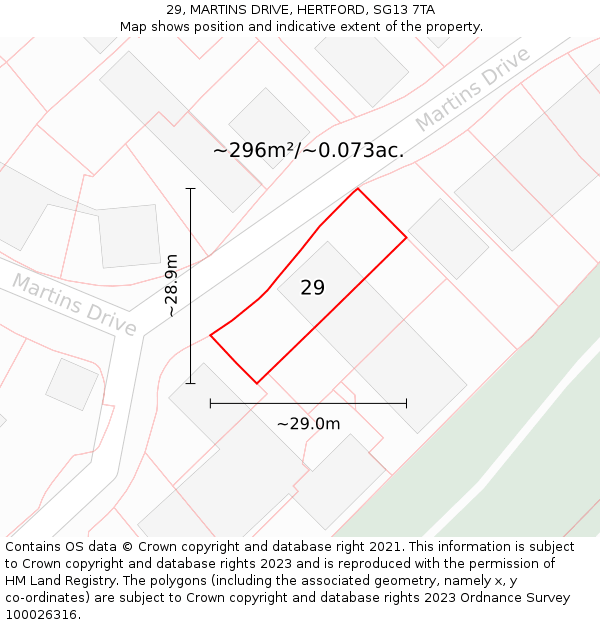 29, MARTINS DRIVE, HERTFORD, SG13 7TA: Plot and title map