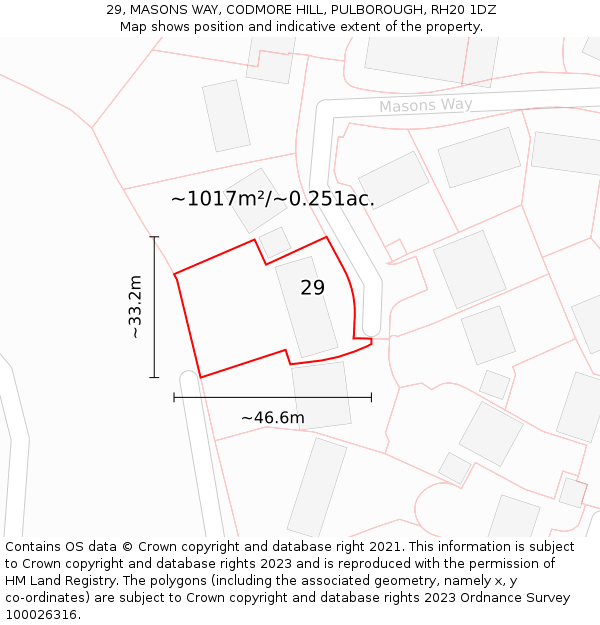 29, MASONS WAY, CODMORE HILL, PULBOROUGH, RH20 1DZ: Plot and title map