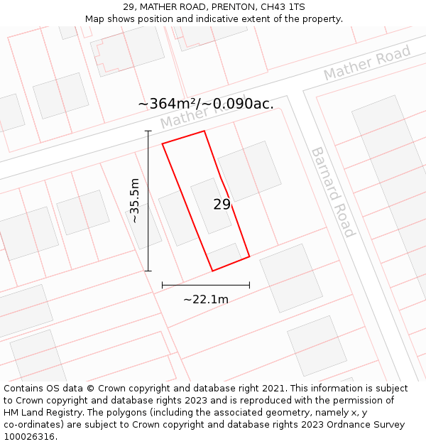29, MATHER ROAD, PRENTON, CH43 1TS: Plot and title map