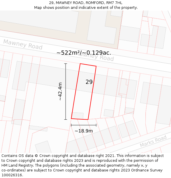29, MAWNEY ROAD, ROMFORD, RM7 7HL: Plot and title map