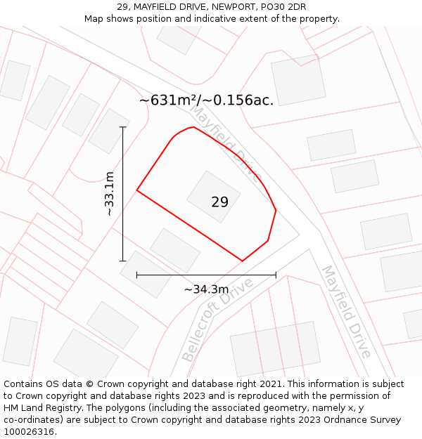 29, MAYFIELD DRIVE, NEWPORT, PO30 2DR: Plot and title map