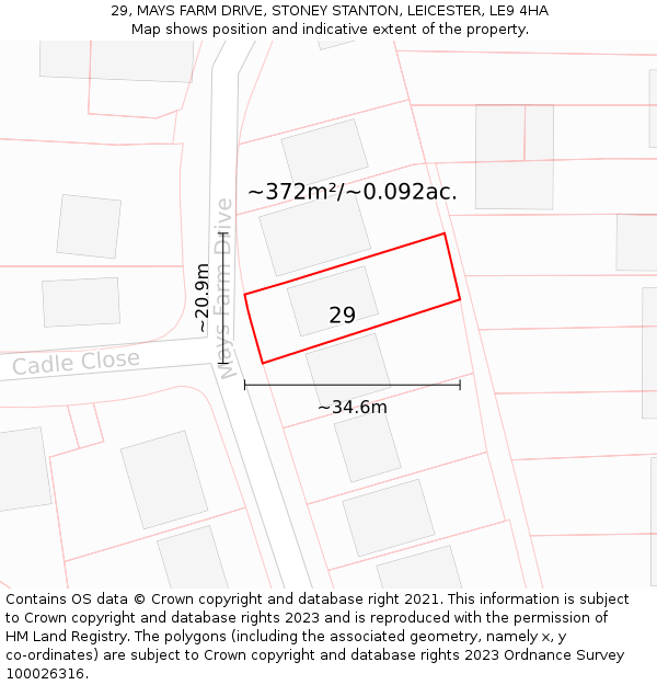 29, MAYS FARM DRIVE, STONEY STANTON, LEICESTER, LE9 4HA: Plot and title map