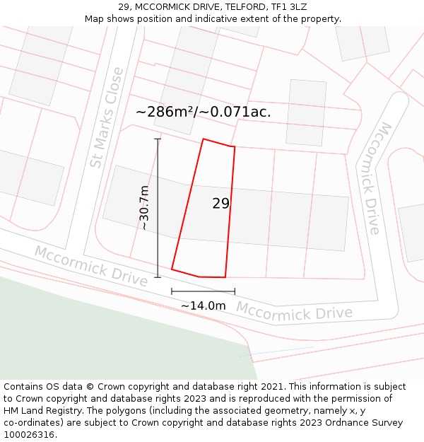 29, MCCORMICK DRIVE, TELFORD, TF1 3LZ: Plot and title map