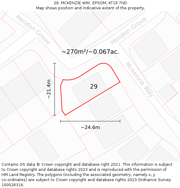 29, MCKENZIE WAY, EPSOM, KT19 7ND: Plot and title map