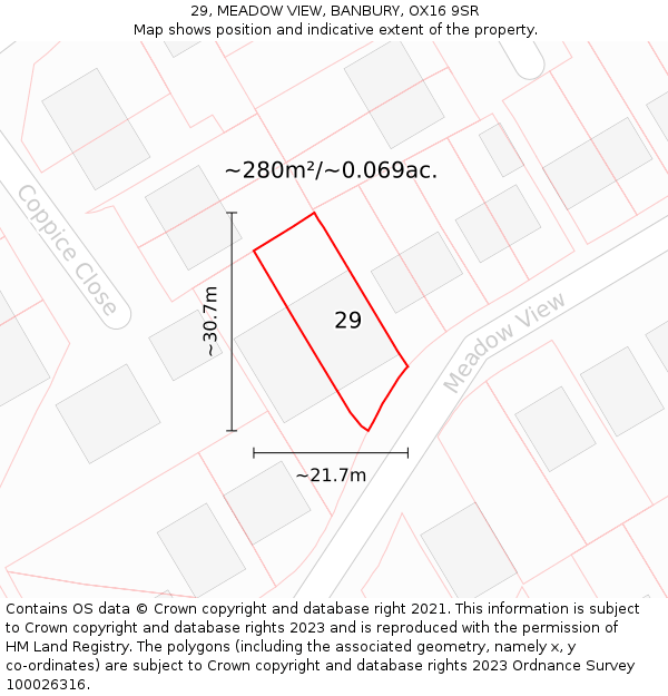 29, MEADOW VIEW, BANBURY, OX16 9SR: Plot and title map