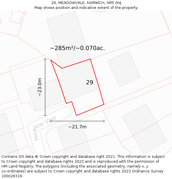 29, MEADOWVALE, NORWICH, NR5 0NJ: Plot and title map