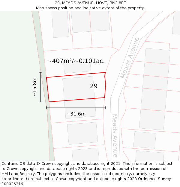 29, MEADS AVENUE, HOVE, BN3 8EE: Plot and title map