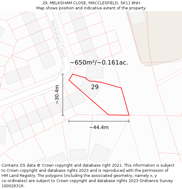 29, MELKSHAM CLOSE, MACCLESFIELD, SK11 8NH: Plot and title map