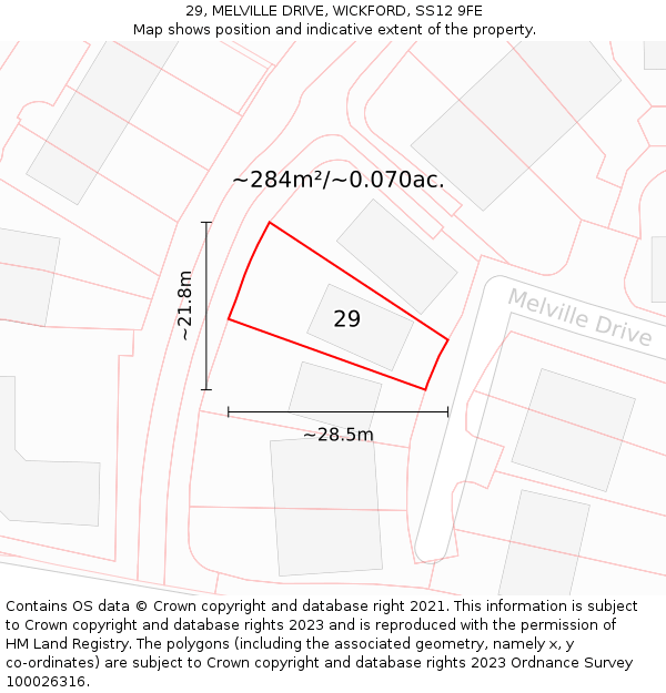 29, MELVILLE DRIVE, WICKFORD, SS12 9FE: Plot and title map