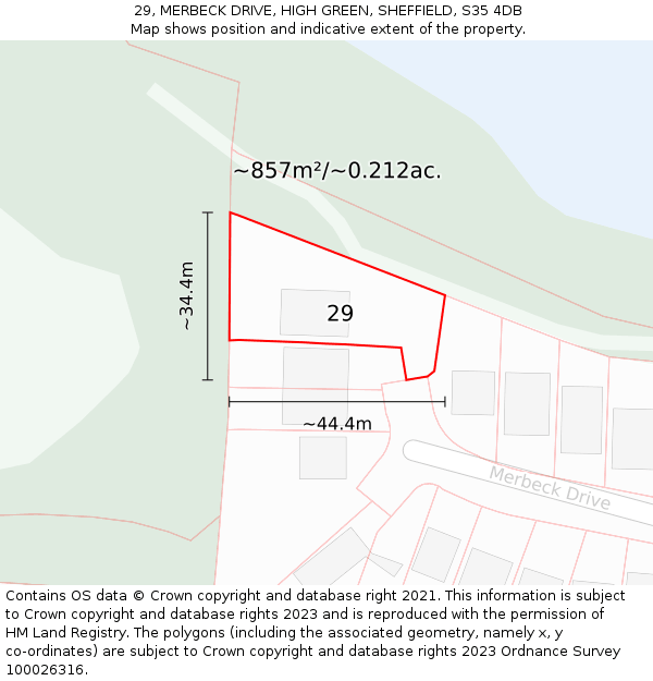 29, MERBECK DRIVE, HIGH GREEN, SHEFFIELD, S35 4DB: Plot and title map