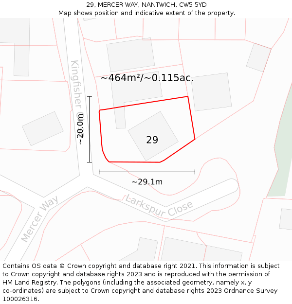 29, MERCER WAY, NANTWICH, CW5 5YD: Plot and title map