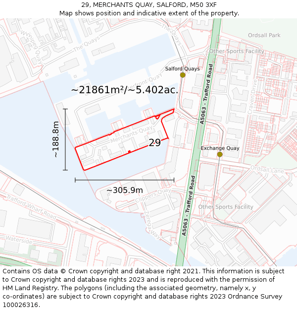 29, MERCHANTS QUAY, SALFORD, M50 3XF: Plot and title map