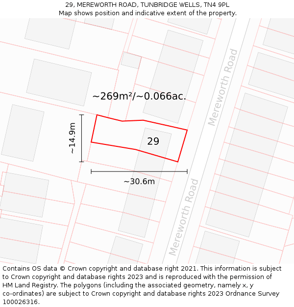 29, MEREWORTH ROAD, TUNBRIDGE WELLS, TN4 9PL: Plot and title map