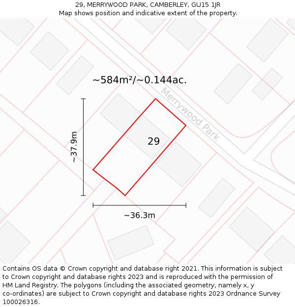 29, MERRYWOOD PARK, CAMBERLEY, GU15 1JR: Plot and title map