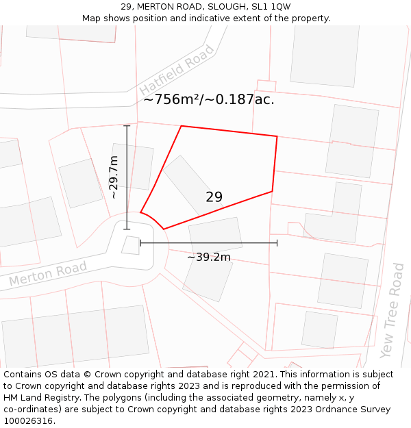 29, MERTON ROAD, SLOUGH, SL1 1QW: Plot and title map