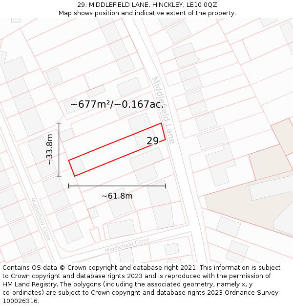 29, MIDDLEFIELD LANE, HINCKLEY, LE10 0QZ: Plot and title map