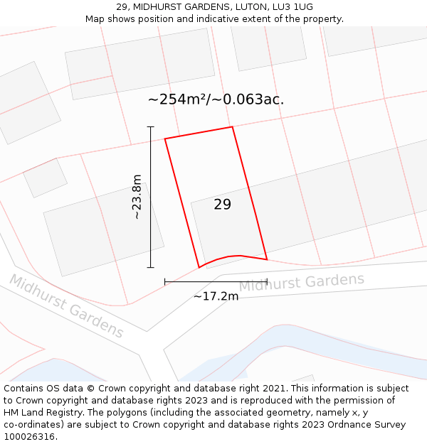 29, MIDHURST GARDENS, LUTON, LU3 1UG: Plot and title map