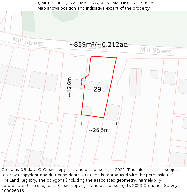 29, MILL STREET, EAST MALLING, WEST MALLING, ME19 6DA: Plot and title map