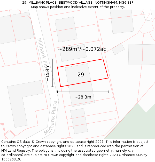 29, MILLBANK PLACE, BESTWOOD VILLAGE, NOTTINGHAM, NG6 8EF: Plot and title map