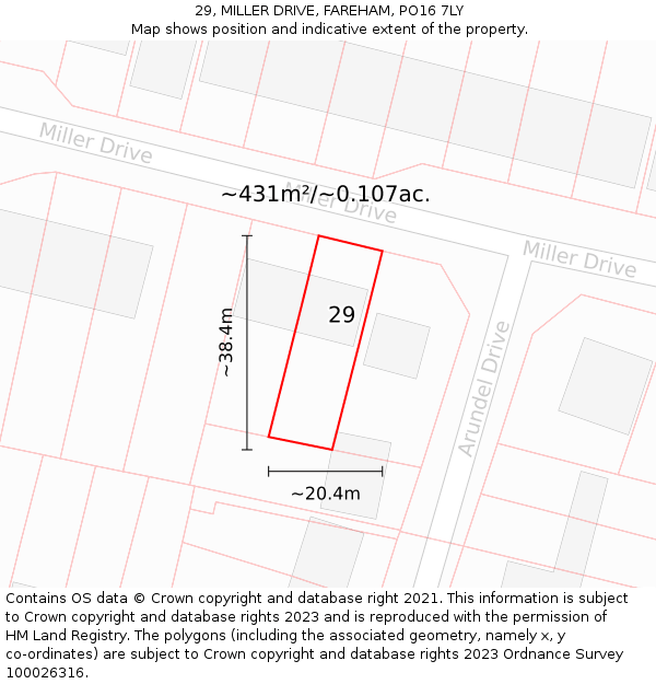 29, MILLER DRIVE, FAREHAM, PO16 7LY: Plot and title map