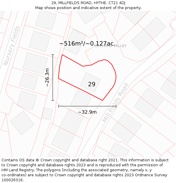 29, MILLFIELDS ROAD, HYTHE, CT21 4DJ: Plot and title map