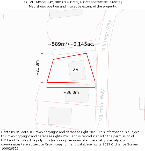 29, MILLMOOR WAY, BROAD HAVEN, HAVERFORDWEST, SA62 3JJ: Plot and title map