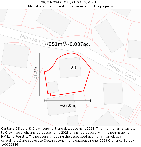 29, MIMOSA CLOSE, CHORLEY, PR7 1BT: Plot and title map