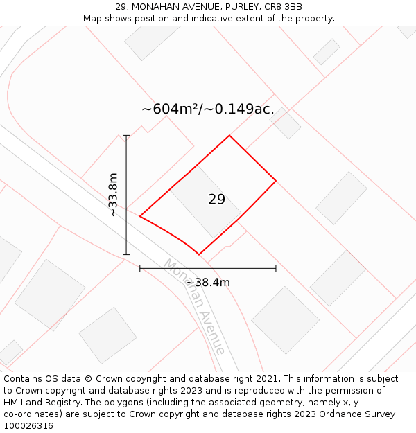 29, MONAHAN AVENUE, PURLEY, CR8 3BB: Plot and title map