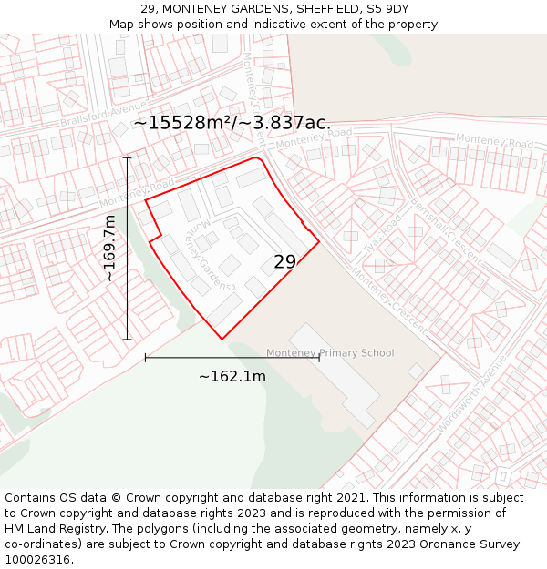 29, MONTENEY GARDENS, SHEFFIELD, S5 9DY: Plot and title map