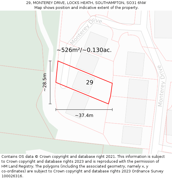 29, MONTEREY DRIVE, LOCKS HEATH, SOUTHAMPTON, SO31 6NW: Plot and title map