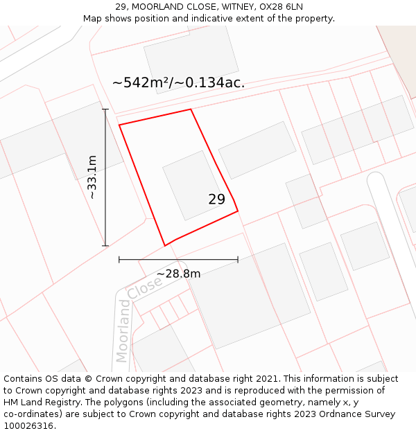 29, MOORLAND CLOSE, WITNEY, OX28 6LN: Plot and title map