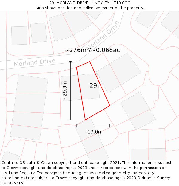 29, MORLAND DRIVE, HINCKLEY, LE10 0GG: Plot and title map