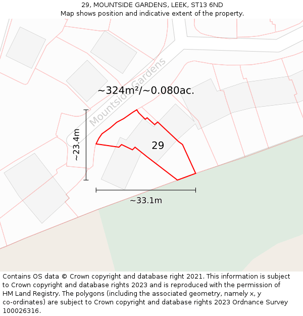 29, MOUNTSIDE GARDENS, LEEK, ST13 6ND: Plot and title map