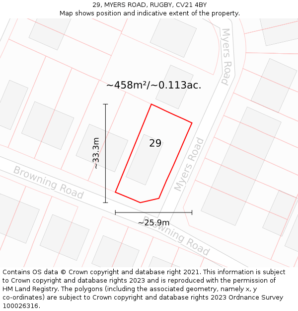 29, MYERS ROAD, RUGBY, CV21 4BY: Plot and title map