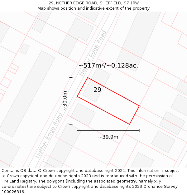 29, NETHER EDGE ROAD, SHEFFIELD, S7 1RW: Plot and title map