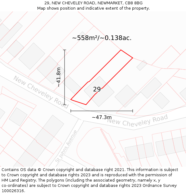 29, NEW CHEVELEY ROAD, NEWMARKET, CB8 8BG: Plot and title map