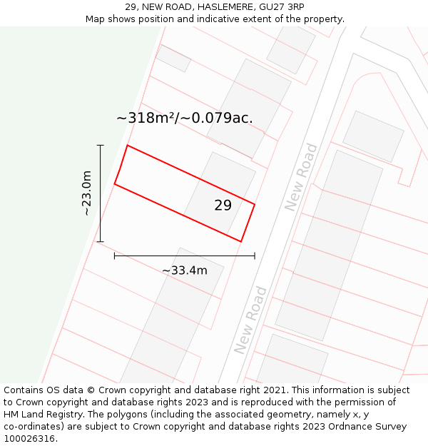 29, NEW ROAD, HASLEMERE, GU27 3RP: Plot and title map