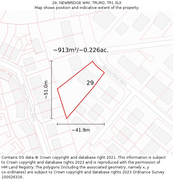 29, NEWBRIDGE WAY, TRURO, TR1 3LX: Plot and title map