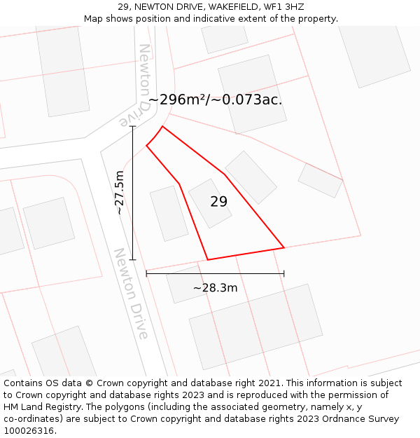 29, NEWTON DRIVE, WAKEFIELD, WF1 3HZ: Plot and title map
