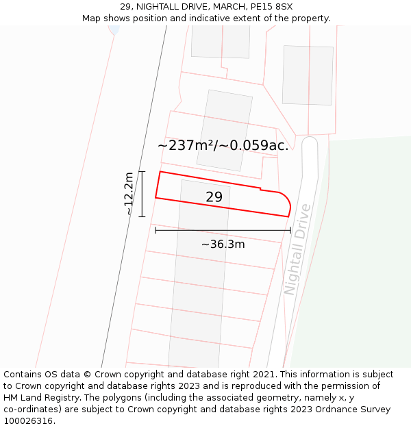 29, NIGHTALL DRIVE, MARCH, PE15 8SX: Plot and title map