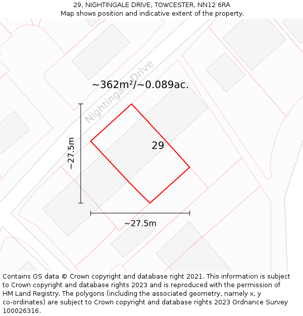 29, NIGHTINGALE DRIVE, TOWCESTER, NN12 6RA: Plot and title map