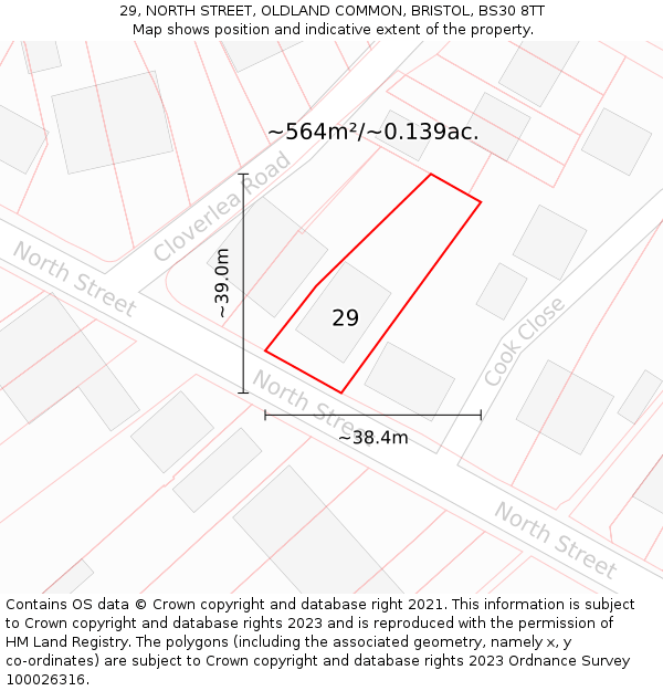 29, NORTH STREET, OLDLAND COMMON, BRISTOL, BS30 8TT: Plot and title map