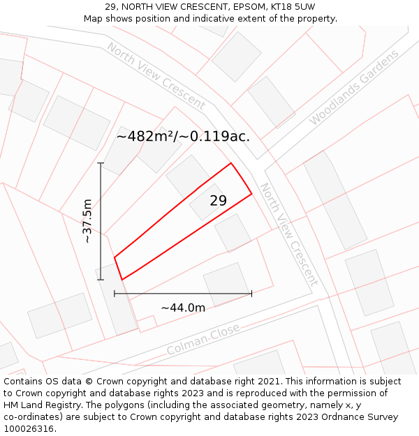 29, NORTH VIEW CRESCENT, EPSOM, KT18 5UW: Plot and title map