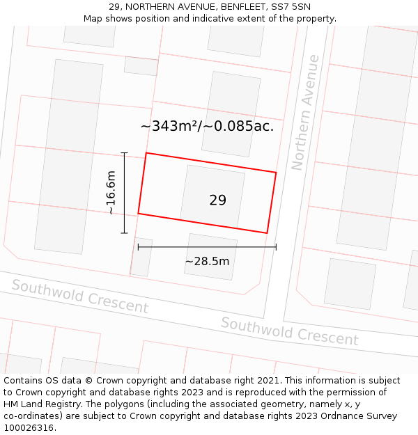 29, NORTHERN AVENUE, BENFLEET, SS7 5SN: Plot and title map