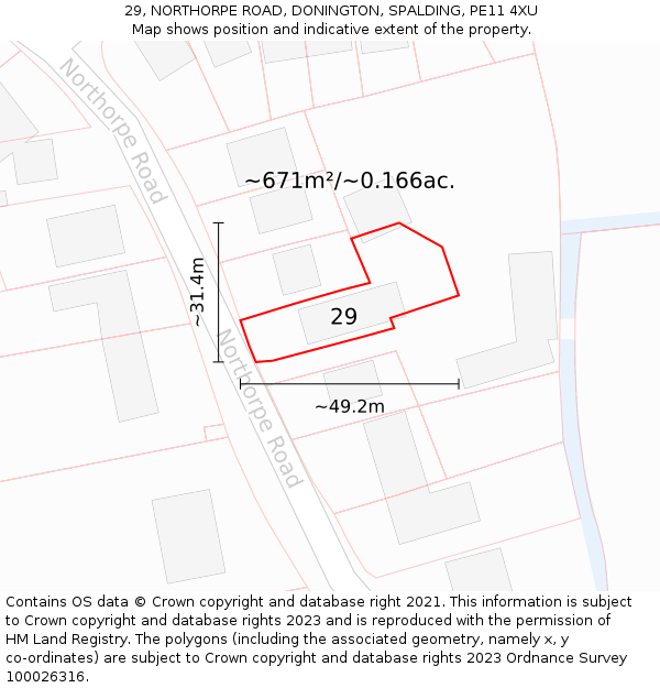 29, NORTHORPE ROAD, DONINGTON, SPALDING, PE11 4XU: Plot and title map